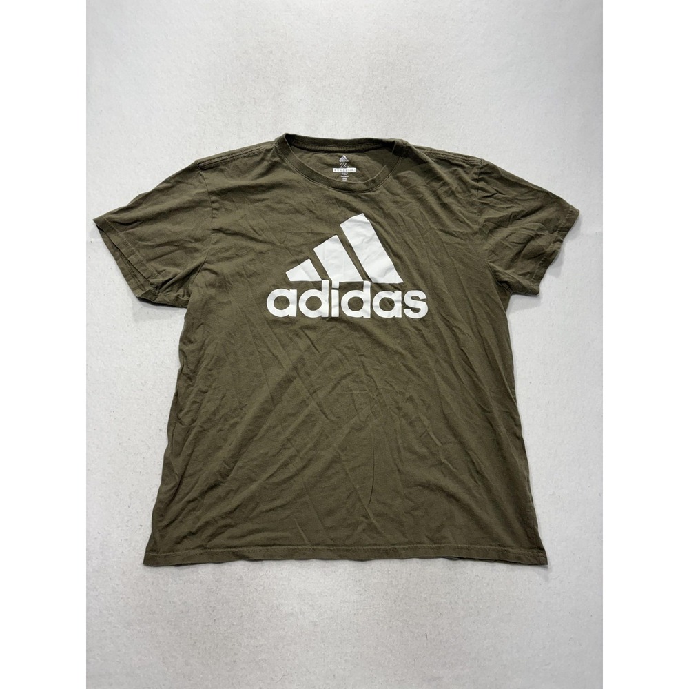 Adidas Shirt Mens 2XL Green Golf Big Logo Graphic Tee Short Sleeve Sports